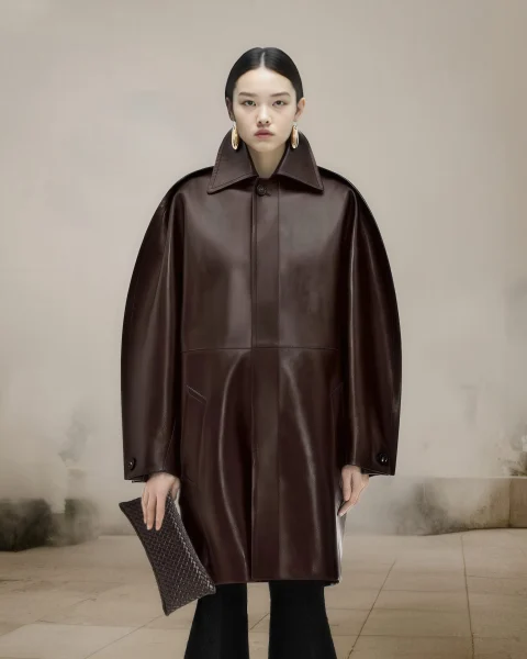 Leather Cocoon Coat — снимка 2
