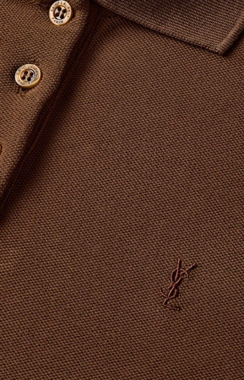 Cassandre Cropped Polo in Caramel Cotton Piqué — снимка 2