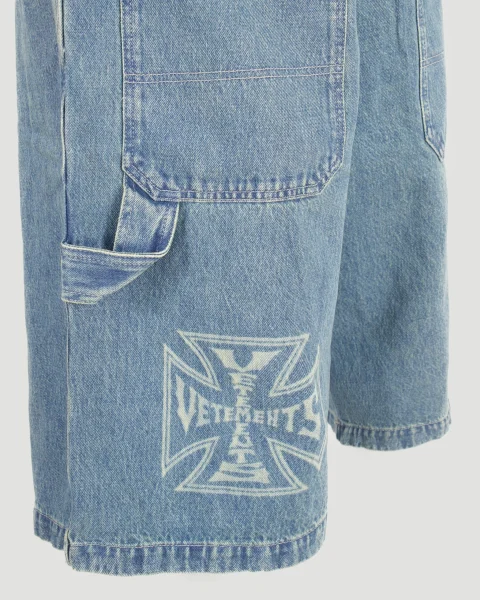 Biker Cross Hip-Hop Denim Shorts in Blue — снимка 4