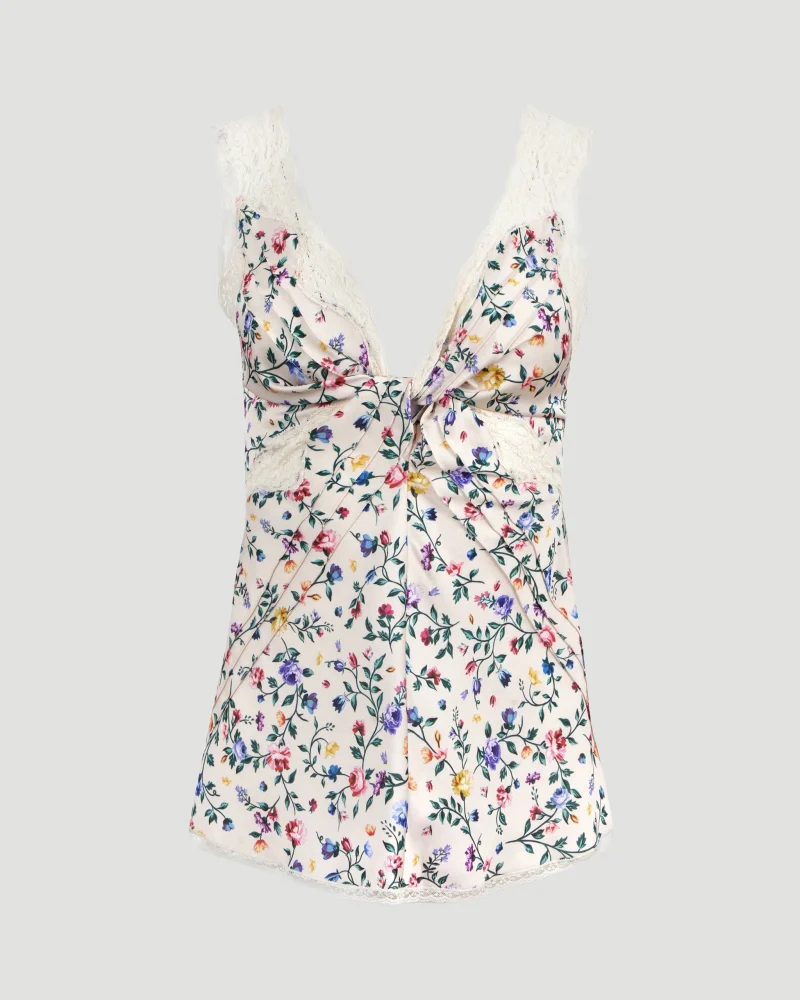 Flower Print Satin Top