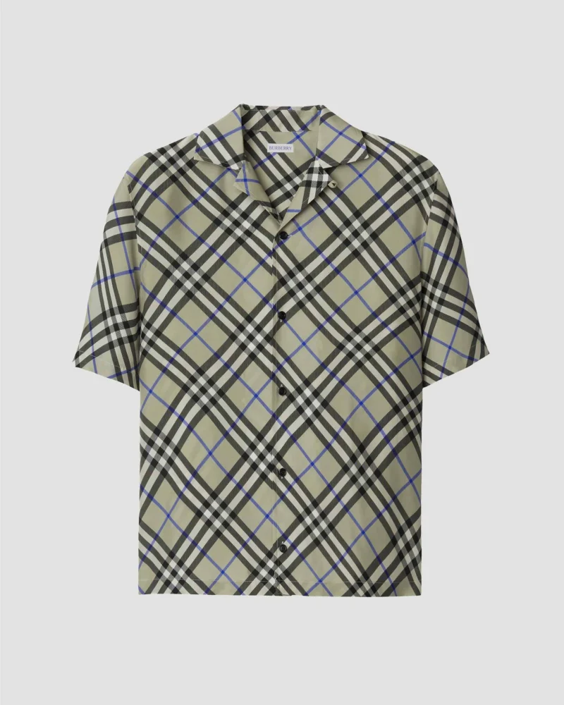 Oversized Check Silk Shirt in Lichen