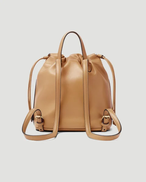 Cappuccino Brown Leather Backpack — снимка 3