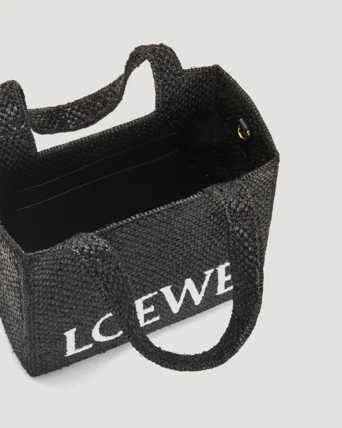 Medium Raffia Font Tote Bag in Black — снимка 4