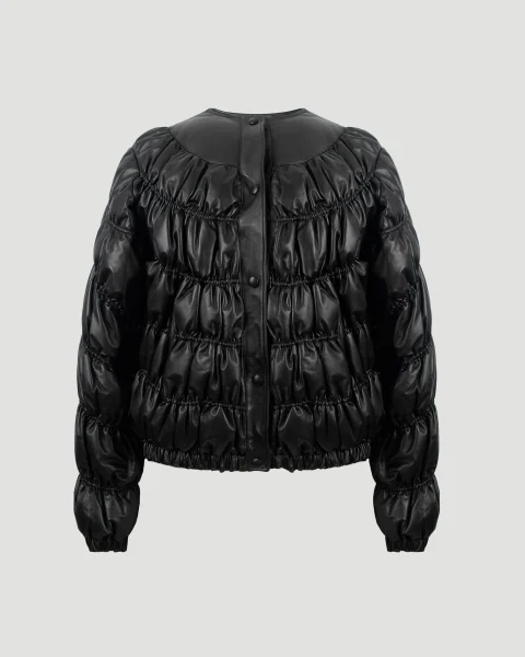 Quilted Leather Down Jacket in Black