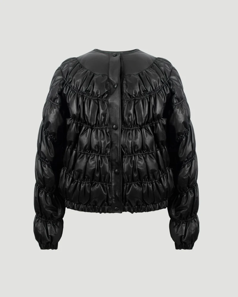 Quilted Leather Down Jacket in Black