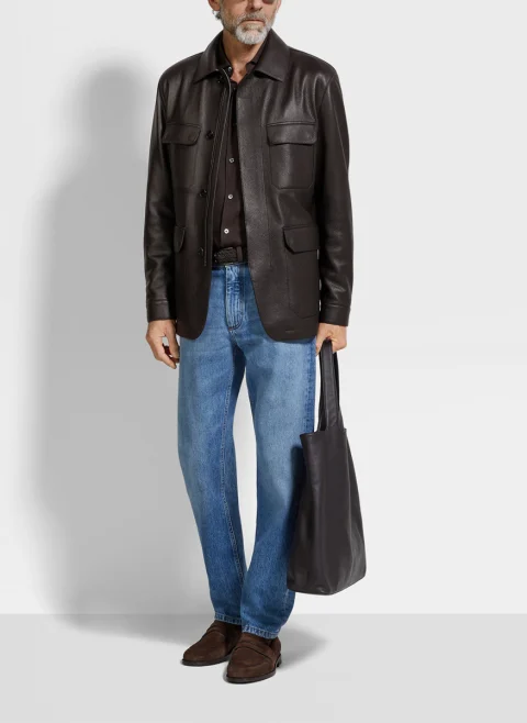 Яке от естествена кожа Zegna — снимка 4