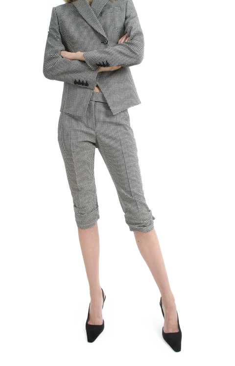 Gingham Check Tailored Capri Trousers in Black/Ivory — снимка 2