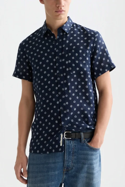 Риза Printed Linen Regular Fit 183055 401 foulard dress blues — снимка 2