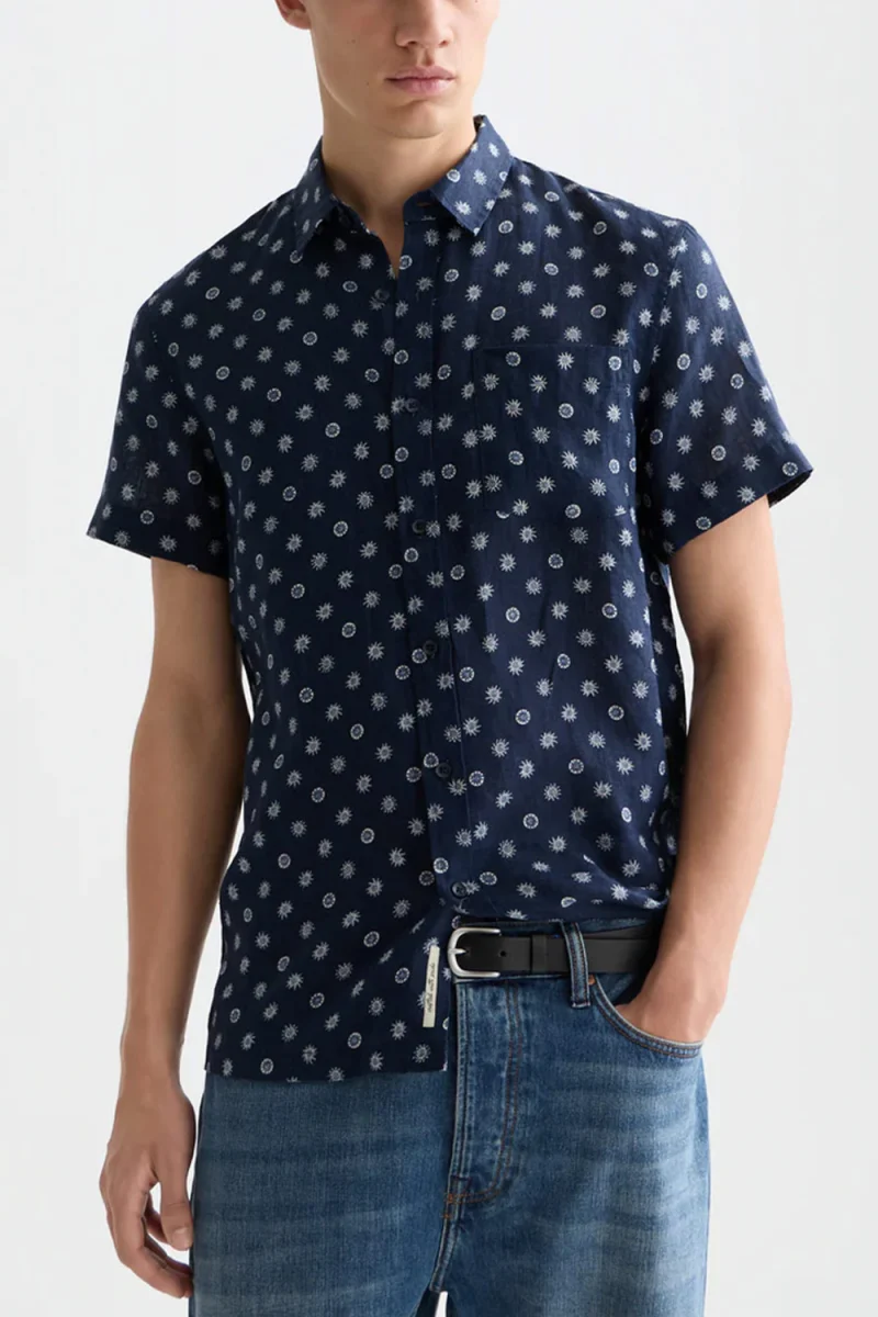 Риза Printed Linen Regular Fit 183055 401 foulard dress blues — снимка 2