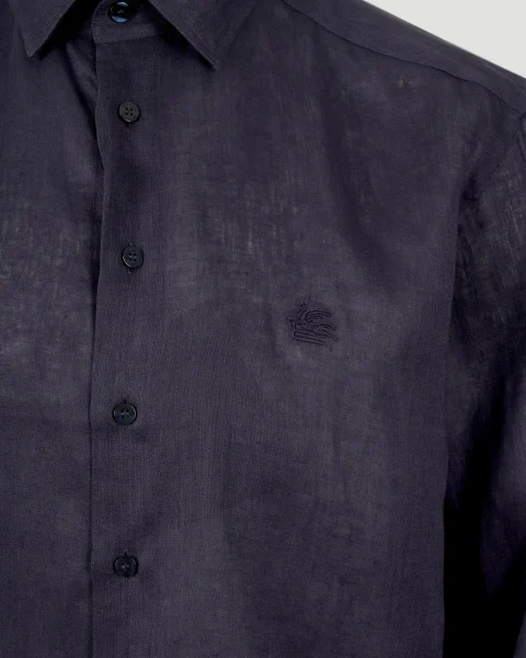 Pegaso Logo Linen Shirt in Navy — снимка 2