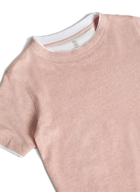 Тишърт с лен 'Faux-Layering effect' Brunello Cucinelli Kids 8-10 — снимка 3