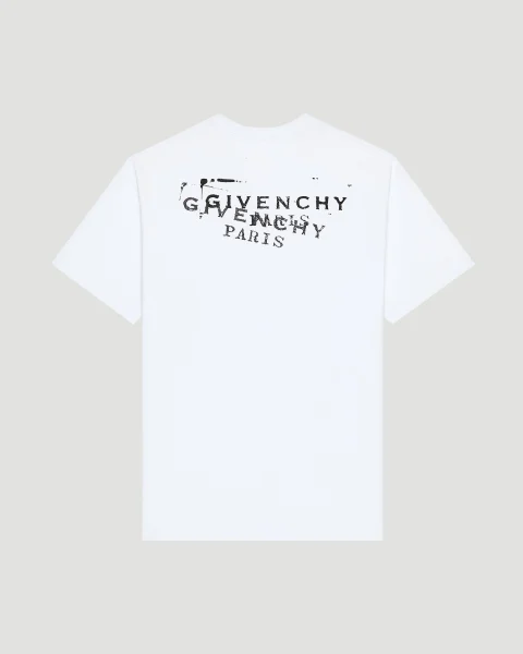 T-Shirt in White Cotton with Givenchy Paris Gros Grain — снимка 2
