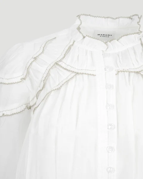 Christa Gathered Cotton Blouse in White — снимка 2
