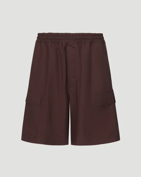 Resinated Cotton Cargo Shorts in Burgundy