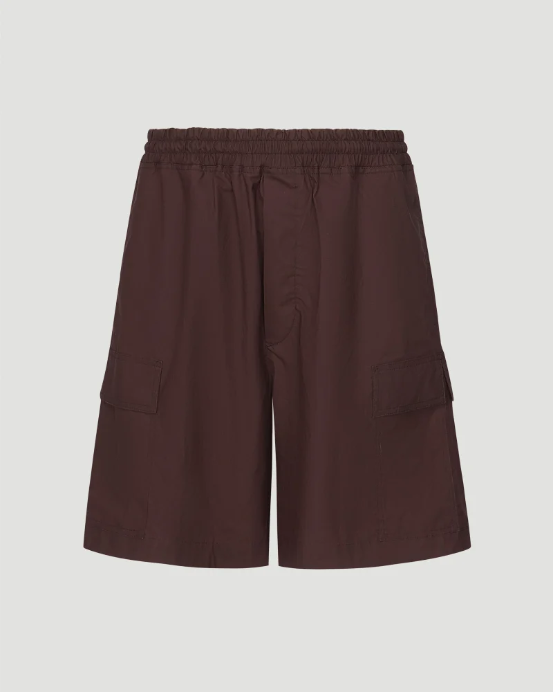 Resinated Cotton Cargo Shorts in Burgundy