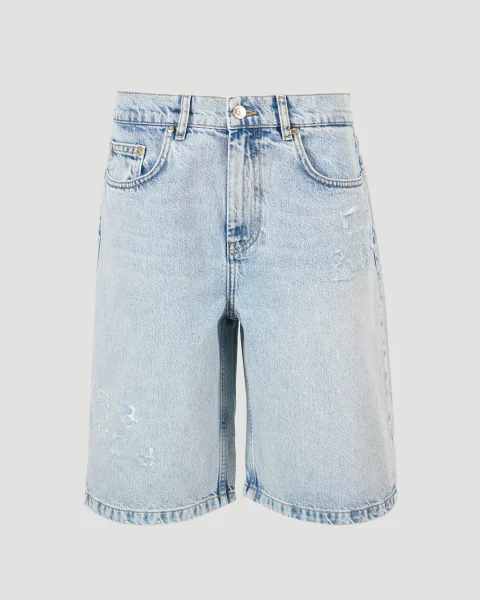 Graffiti Denim Shorts in Mid Wash
