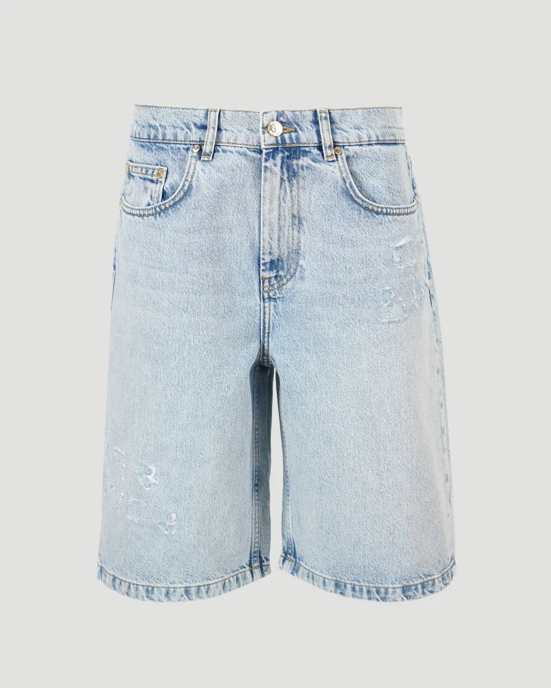 Graffiti Denim Shorts in Mid Wash