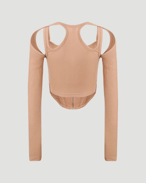 Shift Loop Corset Top in Camel — снимка 2