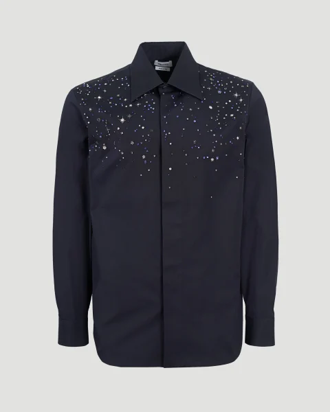 Constellation Embroidery Shirt in Midnight Blue
