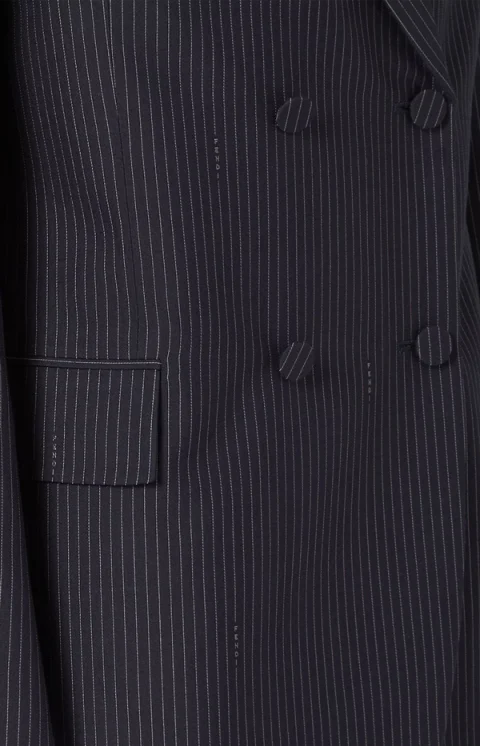 Navy Blue Pinstriped Wool Blazer — снимка 4
