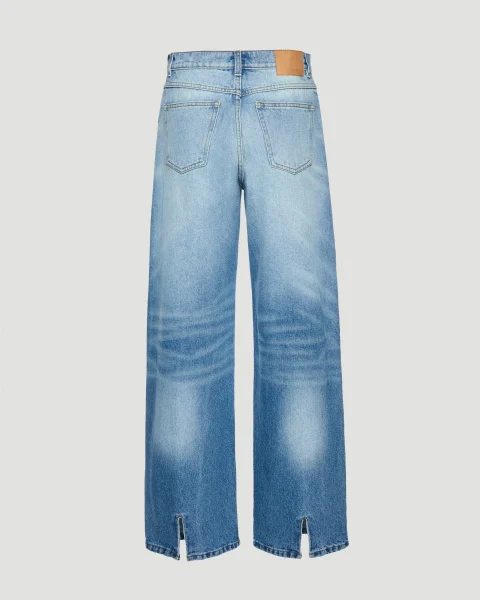 Loose-Leg Faded Denim Pants in Light Blue — снимка 2