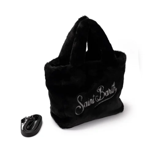 Дамска черна чанта Colette Soft Fur SAINT BARTH — снимка 5
