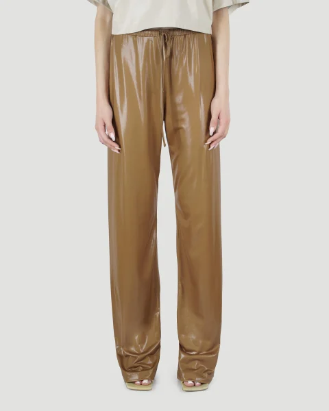 Shiny Jersey Pants in Khaki — снимка 3