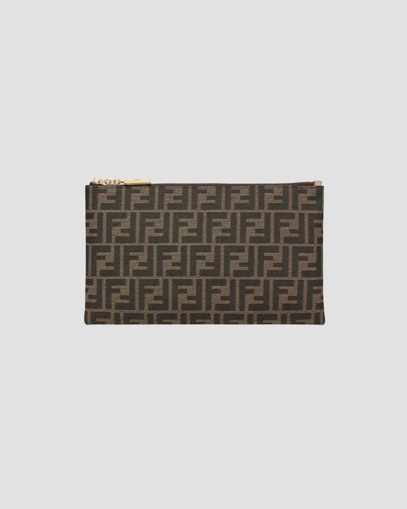 Medium Flat Baguette Pouch in Brown FF Jacquard