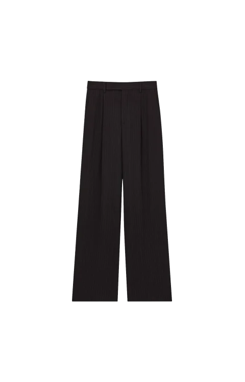 Pants in Chalk-Stripe Wool Mélange in Black/Grey