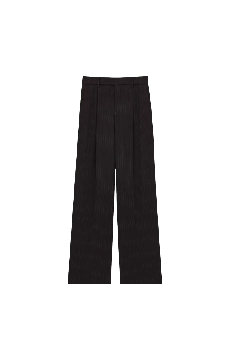 Pants in Chalk-Stripe Wool Mélange in Black/Grey