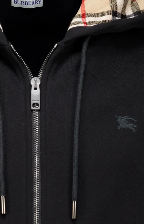Check Hood Cotton Zip Hoodie in Black — снимка 2
