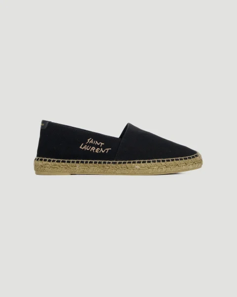 Embroidered Espadrilles in Black Canvas