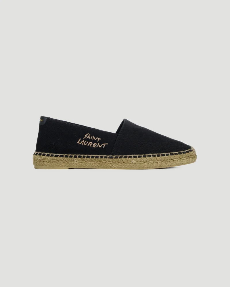 Embroidered Espadrilles in Black Canvas