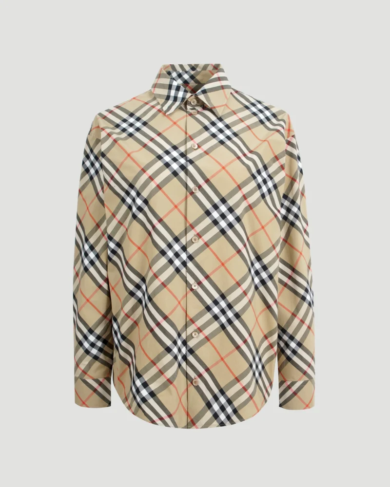 Check Cotton Shirt in Beige