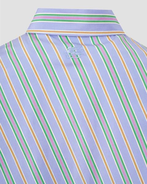Striped Cotton Shirt with Split Back in Blue — снимка 3