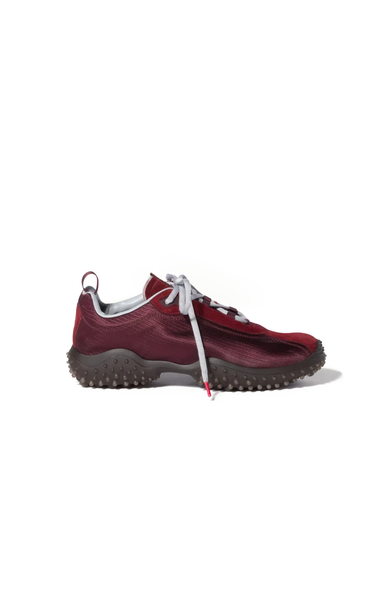 Bubble Technical Fabric and Suede Sneakers in Burgundy