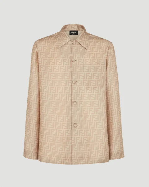 Relaxed Fit Beige FF Silk Shirt