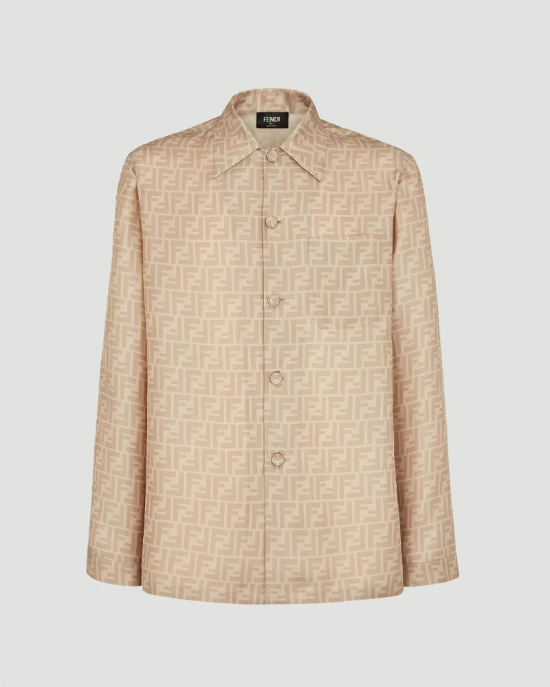 Relaxed Fit Beige FF Silk Shirt