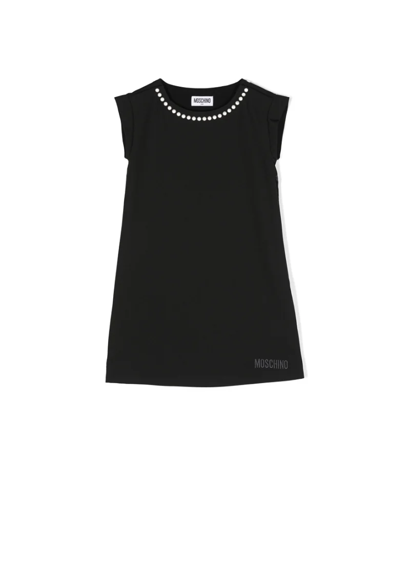 Рокля с декоративни перли Moschino Kids