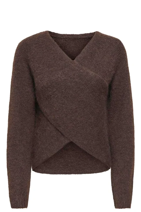 Плетено Onlmaggie Cross V-Neck 15375129 19-0915 TCX coffee bean