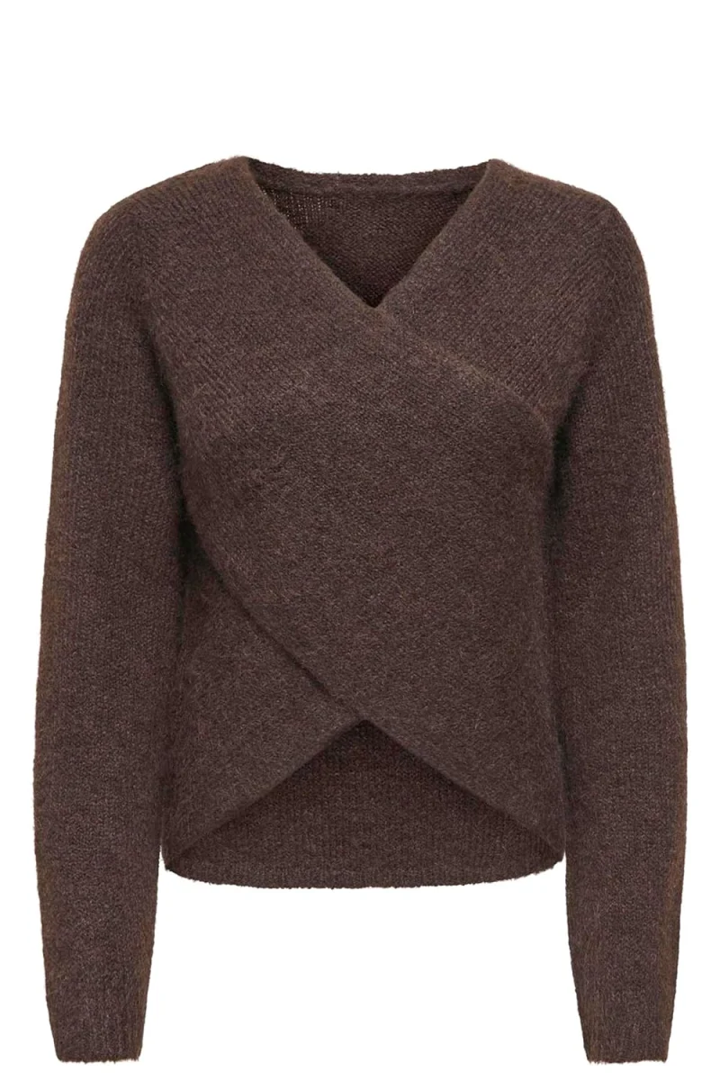 Плетено Onlmaggie Cross V-Neck 15375129 19-0915 TCX coffee bean