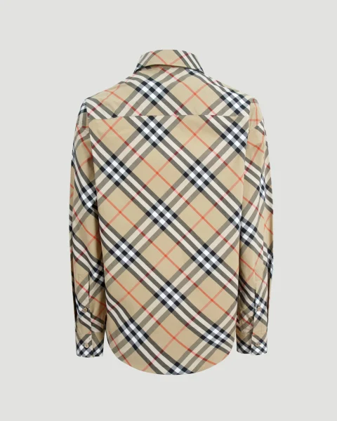 Check Cotton Shirt in Beige — снимка 2