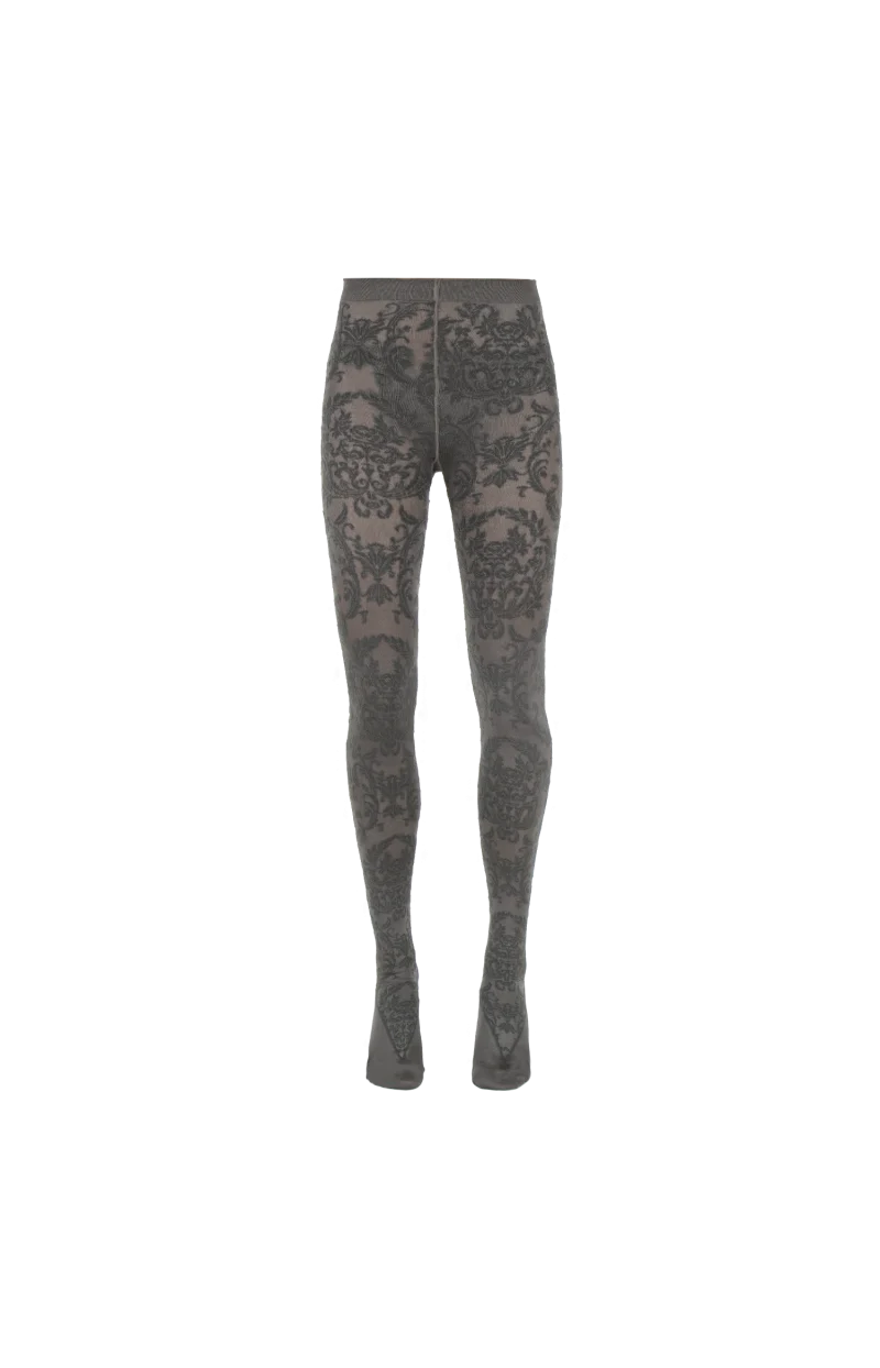 Damask Lace Tights in Khaki