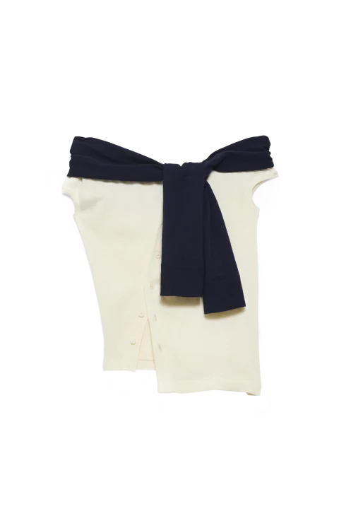 Off Shoulder Tank Top in White & Navy