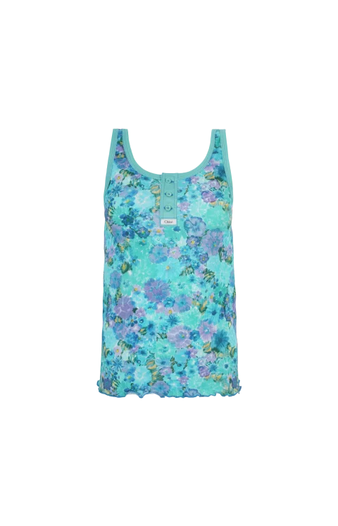 Floral Ribbed Cotton-Blend Tank Top