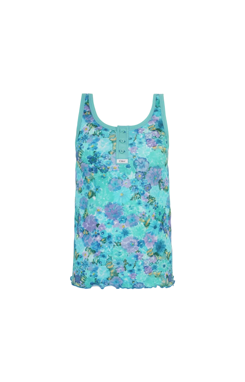 Floral Ribbed Cotton-Blend Tank Top