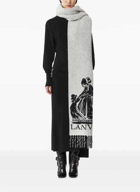 Вълнен шал с лого принт Lanvin — снимка 4
