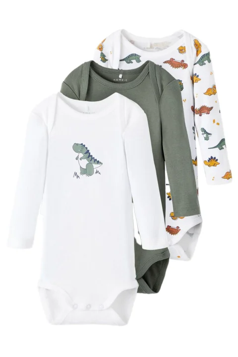 Детски Bodysuit (Pack Of 3) Nbmbody 3P Ls Laurel Wreath Dino Noos 13206293 17-6009 TCX Laurel Wreath