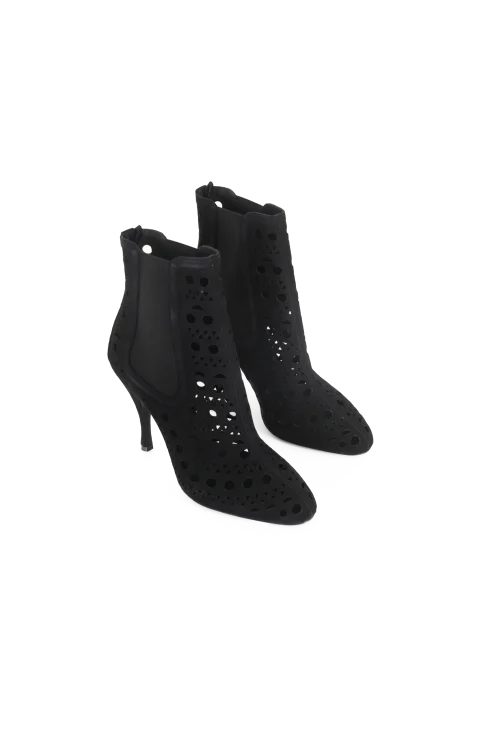 Perforated Leather Ankle Boots in Black — снимка 2