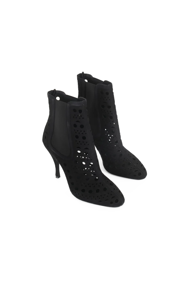 Perforated Leather Ankle Boots in Black — снимка 2